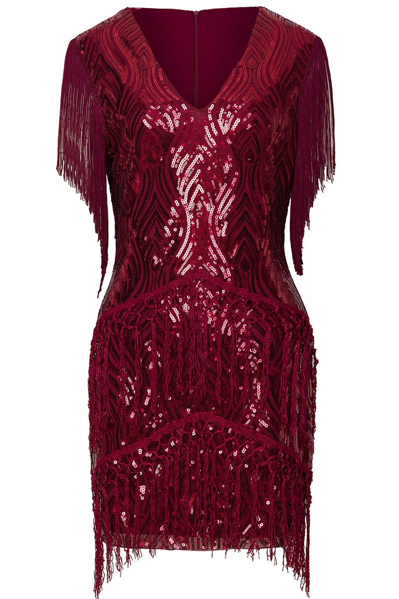 BABEYOND 1920s Flapper Dress Long Fringed Gatsby Sequins Beaded Vintage Art Deco Roaring 20s Wine Red - Image 5